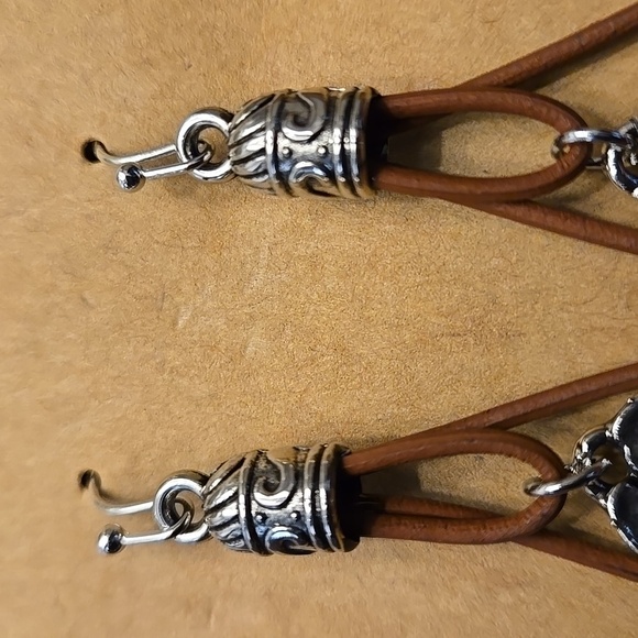 Boho Beaded Leather Rope Dangle Earrings Floral & Multicolor Beads - Picture 5 of 8